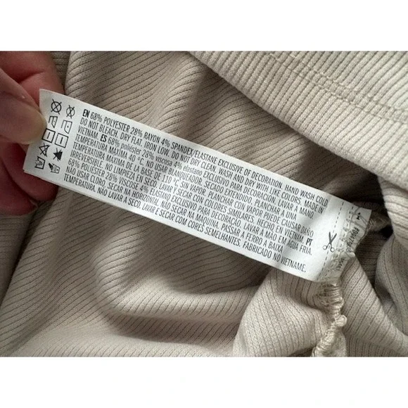 Forever 21 Women Size Small Ribbed Long Sleeve Top Beige Ruched Side Mock Neck - Picture 13 of 15